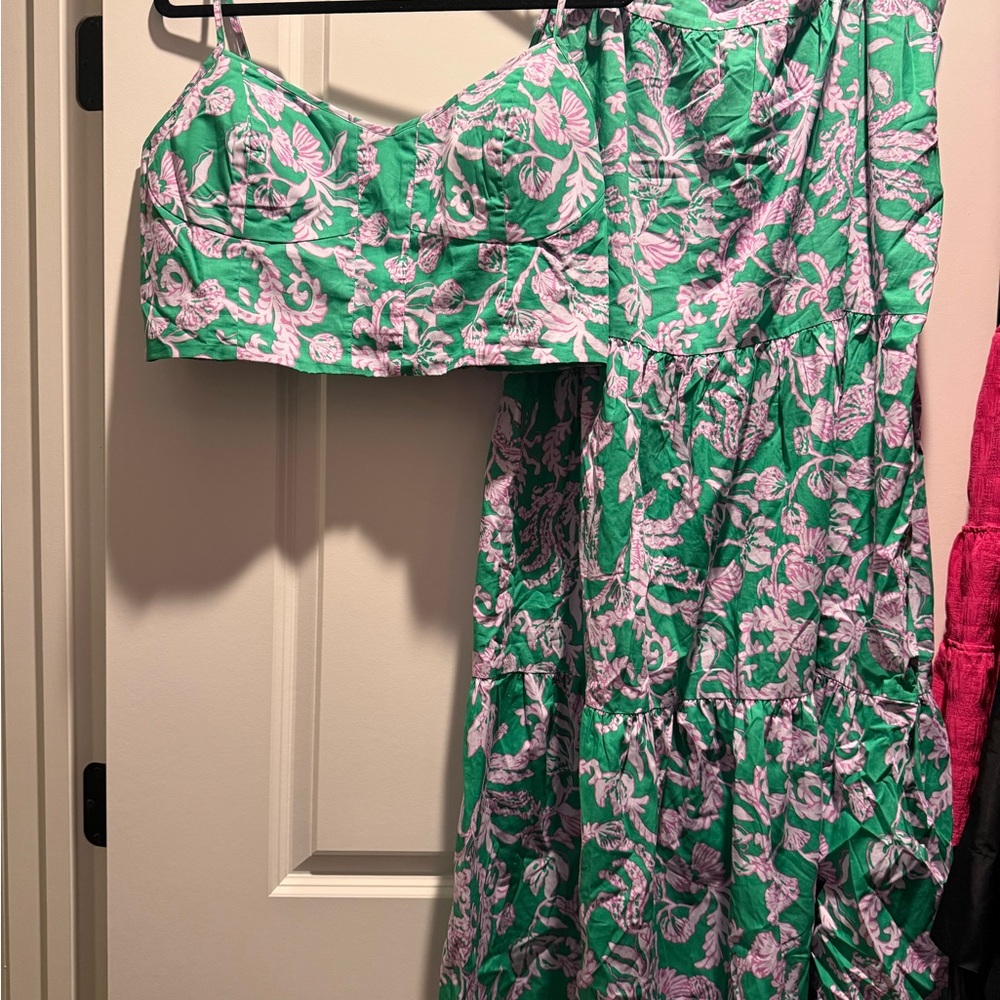 Green Floral Two-Piece Dress Set